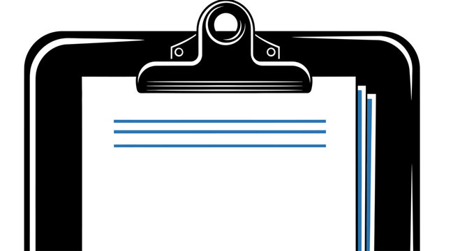 Illustration of a Black Clipboard with White Paper Sheets