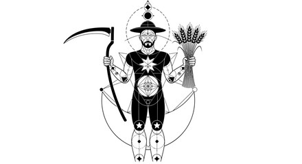 Saturn Deity Symbolism Geometric Occult Illustration © kiki__