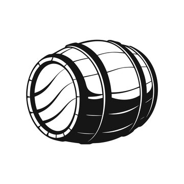 Vintage wooden barrel vector illustration, rustic oak cask for wine or whiskey, black and white brewery keg icon for pub branding