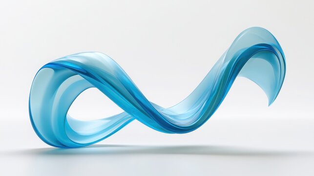 Translucent blue wave sculpture twists in a dynamic infinity loop shape over a bright white background.