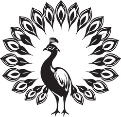 Fototapeta premium Elegant Peacock Bird Logo Vector Illustration with Ornamental Feathers, Decorative Tail and Botanical Style Design