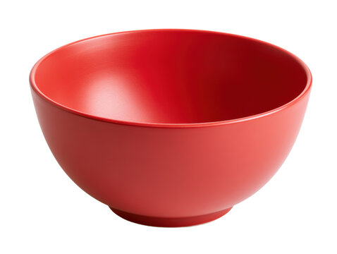 Red bowl ceramic kitchenware tableware isolated round empty, glossy surface and smooth interior for serving food