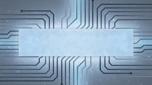 Abstract white circuit board pattern with black and gray connecting lines and blank center