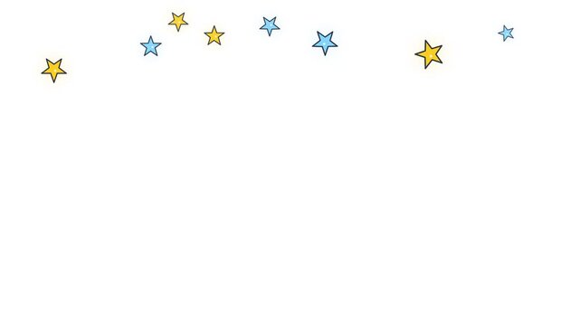 Animated colorful hand drawn star elements on white background