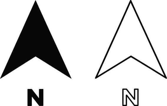 Compass north symbols, north direction icon, north arrow, compass rose icons, downward arrow, down arrow, navigation, orientation, mapping, travel, wayfinding