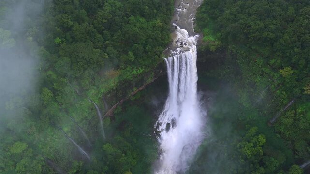 Aerial View of Baba Waterfall Kumbhavade Amboli Sindhudurg Maharashtra India