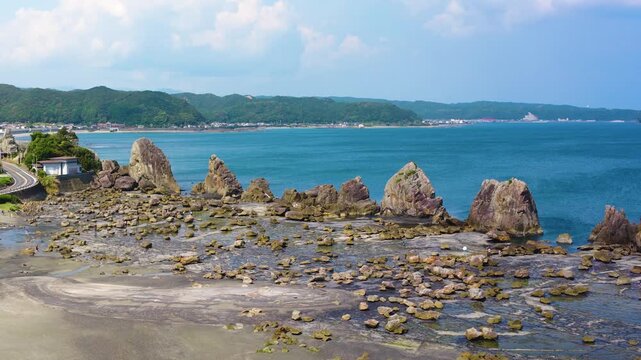 Kushimoto Coastline, Hashigui Iwa Standing Magma Formations in Wakayama JAPAN