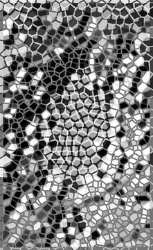 Abstract monochrome mosaic pattern with geometric hexagonal tiles in a high contrast black and white