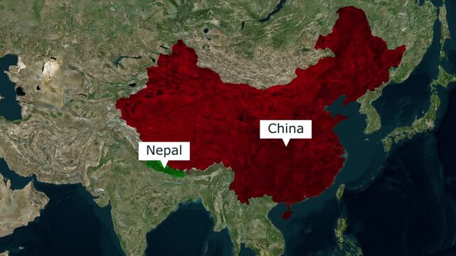 Geopolitical map showing the international border line between nepal and china boundary geography