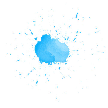 Blue  paint splash with dripping brush  grunge texture 