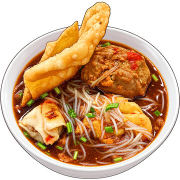 Indonesian Meetball Soup Bakso with Noodles and Meetballs Cartoon Illustration