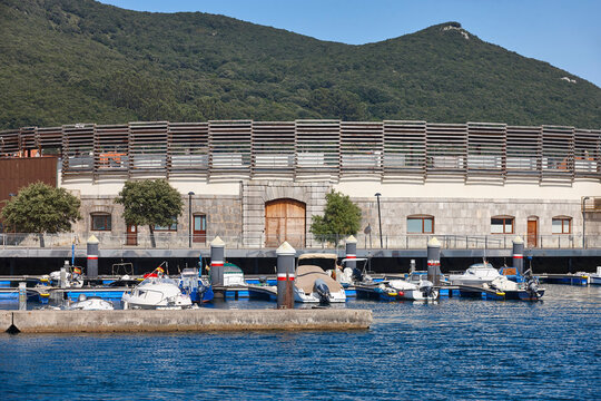 Picturesque cantabrian coastline in Santona. Yatch marina and bullring. Spain