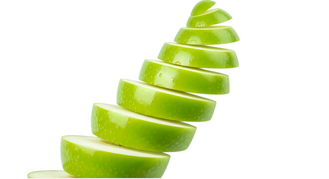 Green apple slices forming a staircase shape isolated on transparent background