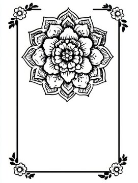mandala border frame geometric rectangle ornamental vector monochrome black white simple icon design decorative pattern minimal isolated clean kids logo style template