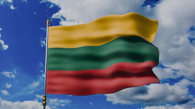 Lithuania Flag Waving Against Blue Sky
