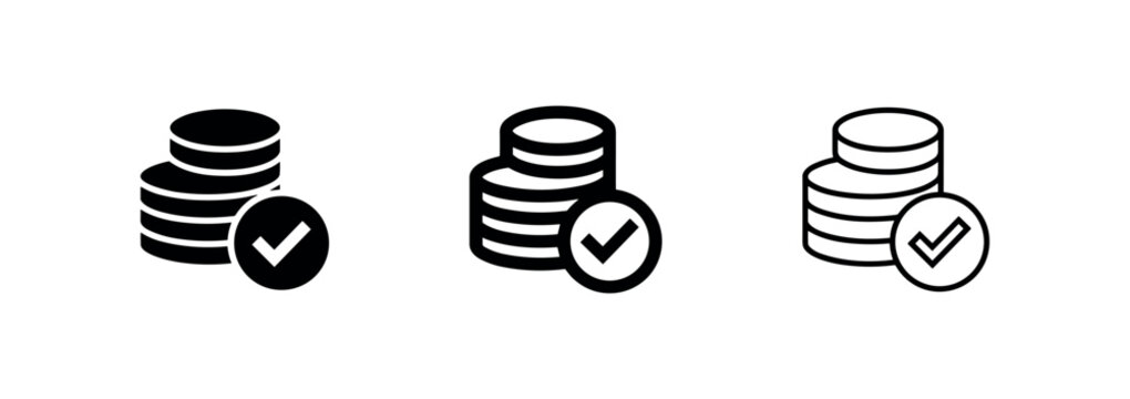 Approved payment and verified money icon set. Financial success and secure transaction symbols.