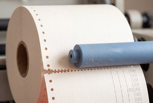 Perforated Paper Roll on Industrial Printer Roller