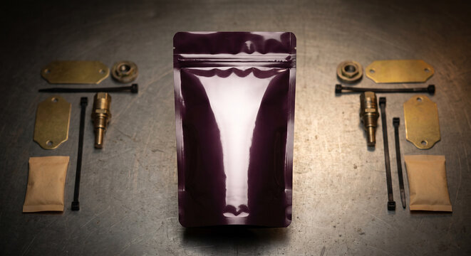 Glossy Mylar Pouch Mockup with Packaging Components and Copy Space