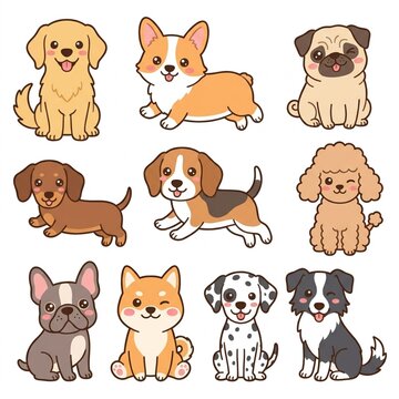 Cute Dog Characters Set 10 Dogs Breeds