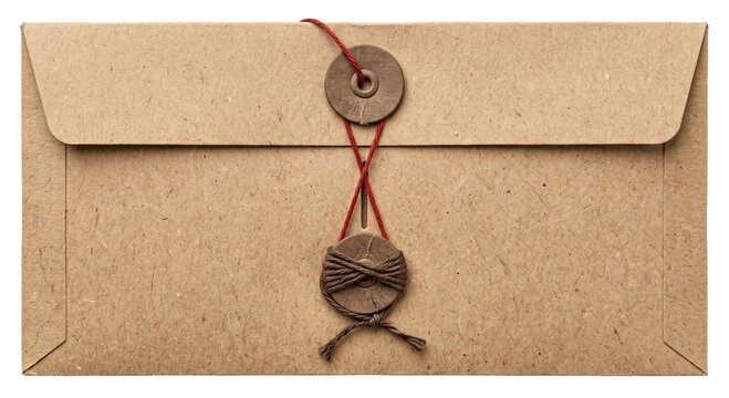 Vintage kraft paper envelope with red string and button closure