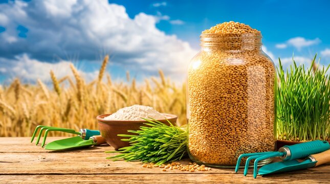 Organic Wheat Grain and Sustainable Agriculture Concept