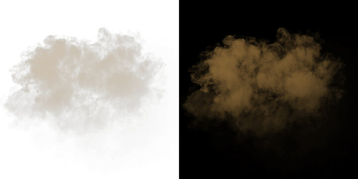 Brown smoke cloud isolated on transparent background. Dust explosion or fog effect for graphic design