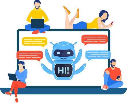 Talking to a chatbot online on laptop computer.