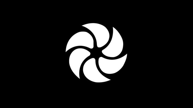 Green Abstract Circular Swirl Fan Logo Icon on Black Background. 4k 