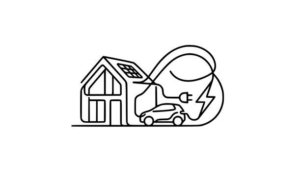 Home EV Charging Continuous One Line Curl and Electric Power Vector