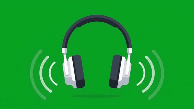 Flat headphones icon animation on green screen