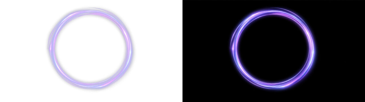 Glow violet energy circle with bright neon ring transparent PNG, on transparent background