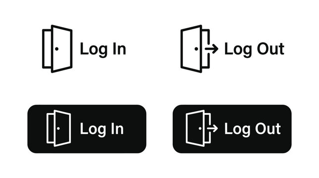 Minimalist black and white login and logout interface button icons with clear thin line style