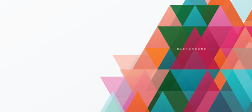 Abstract geometric banner background with colorful overlapping triangles pattern and clean copy space modern minimal backdrop design