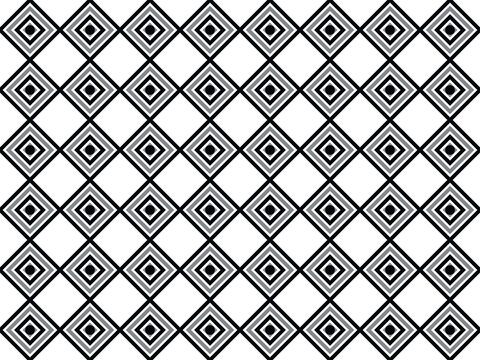 Seamless geometric pattern of repeating nested diamond shapes in black and grey lines on a white background, for clean projects