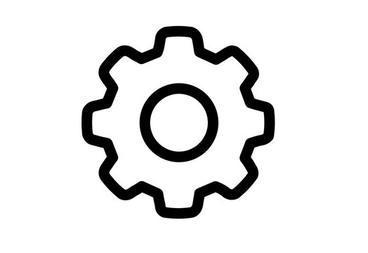 Black outline gear settings cog icon transparent background