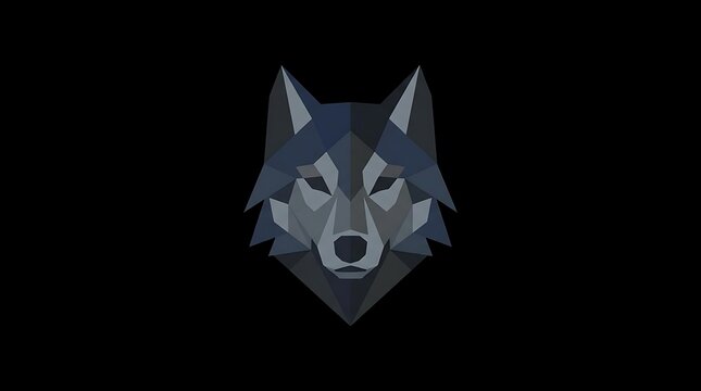Geometric low poly wolf head illustration on black.