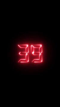 Glowing red digital countdown timer number 39 on black background, for cinematic intro