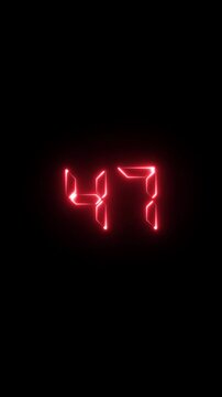 Red digital countdown timer number 47 glowing on black background
