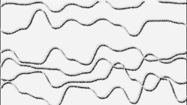 Grainy wavy lines animation flows in dynamic monochrome textures. High contrast liquid fluid curves blend across these wavy lines. Abstract modern graphic depth defines the grainy wavy lines.