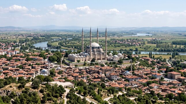 Turkey Edirne Selimiye Mosque Monument City Panorama