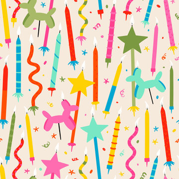 Fun hand drawn party seamless background with birthday candles, great for birthday parties, textiles, banners, wallpapers, wrapping - vector design