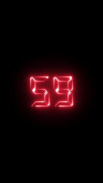 Glowing red digital countdown timer number 59 on black background, for motion