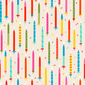 Fun hand drawn party seamless background with birthday candles, great for birthday parties, textiles, banners, wallpapers, wrapping - vector design