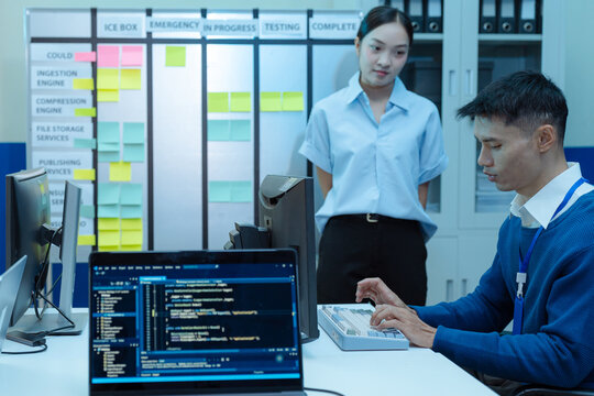 Office brainstorm, Asian people teamwork and development for web layout a software and coding technology.