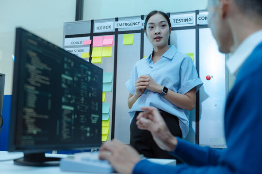 Office brainstorm, Asian people teamwork and development for web layout a software and coding technology.