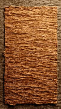 A rectangular piece of textured brown paper rests on a gray background with a similar rough surface.