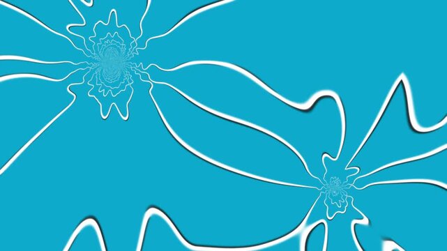 Swirling white lines animation flows gracefully over bright blue. Smooth organic fluid liquid waves blend within the swirling lines. Calming ambient visual motion animates these swirling lines.