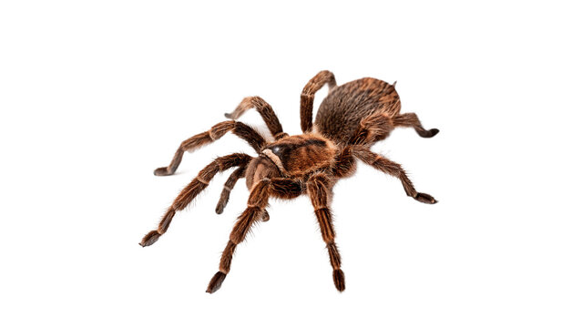 Wild tarantula spider crawling in full body view isolated on transparent background.