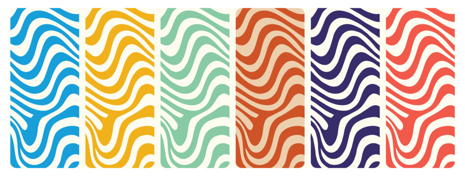 Wavy diagonal stripes seamless pattern vector background set colorful rainbow