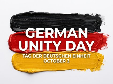 German Unity Day text on painted flag colors with white background and copy space for celebration concepts